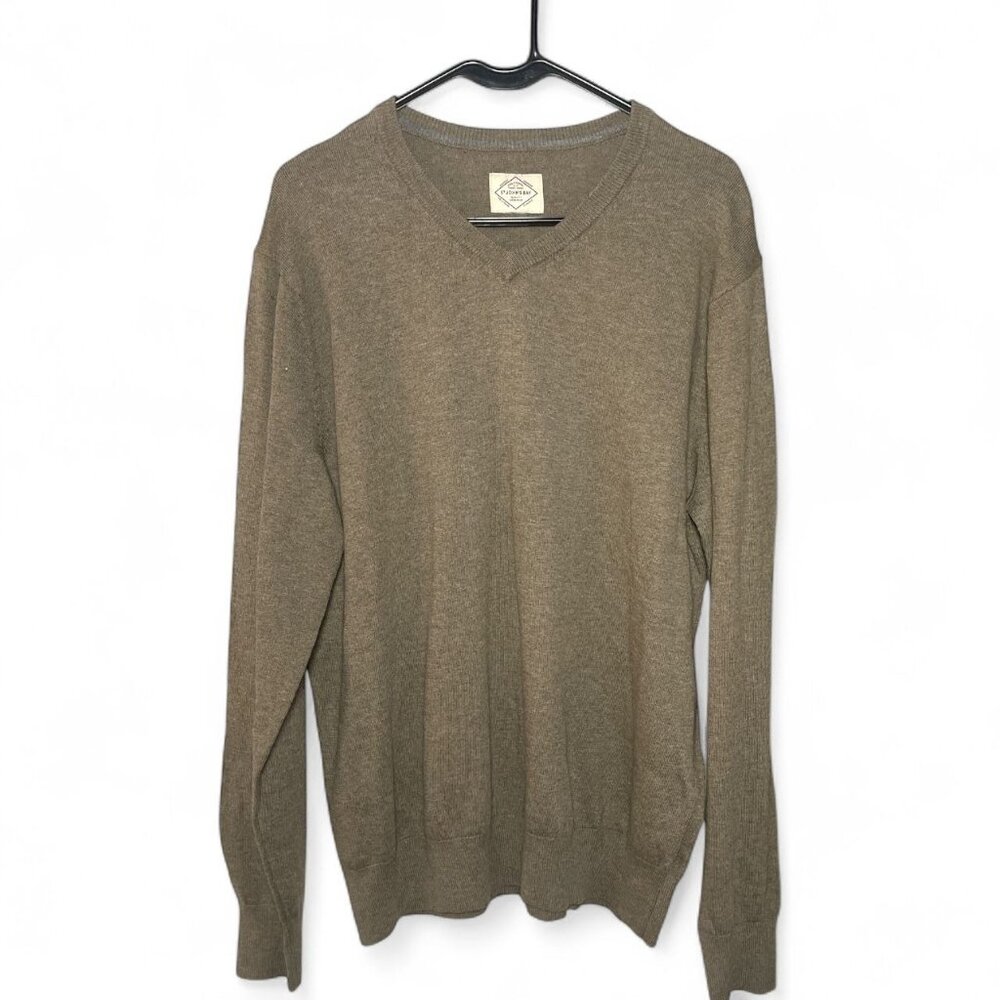 St. John’s Bay V-Neck Knit Sweater Olive Brown Pullover Men’s